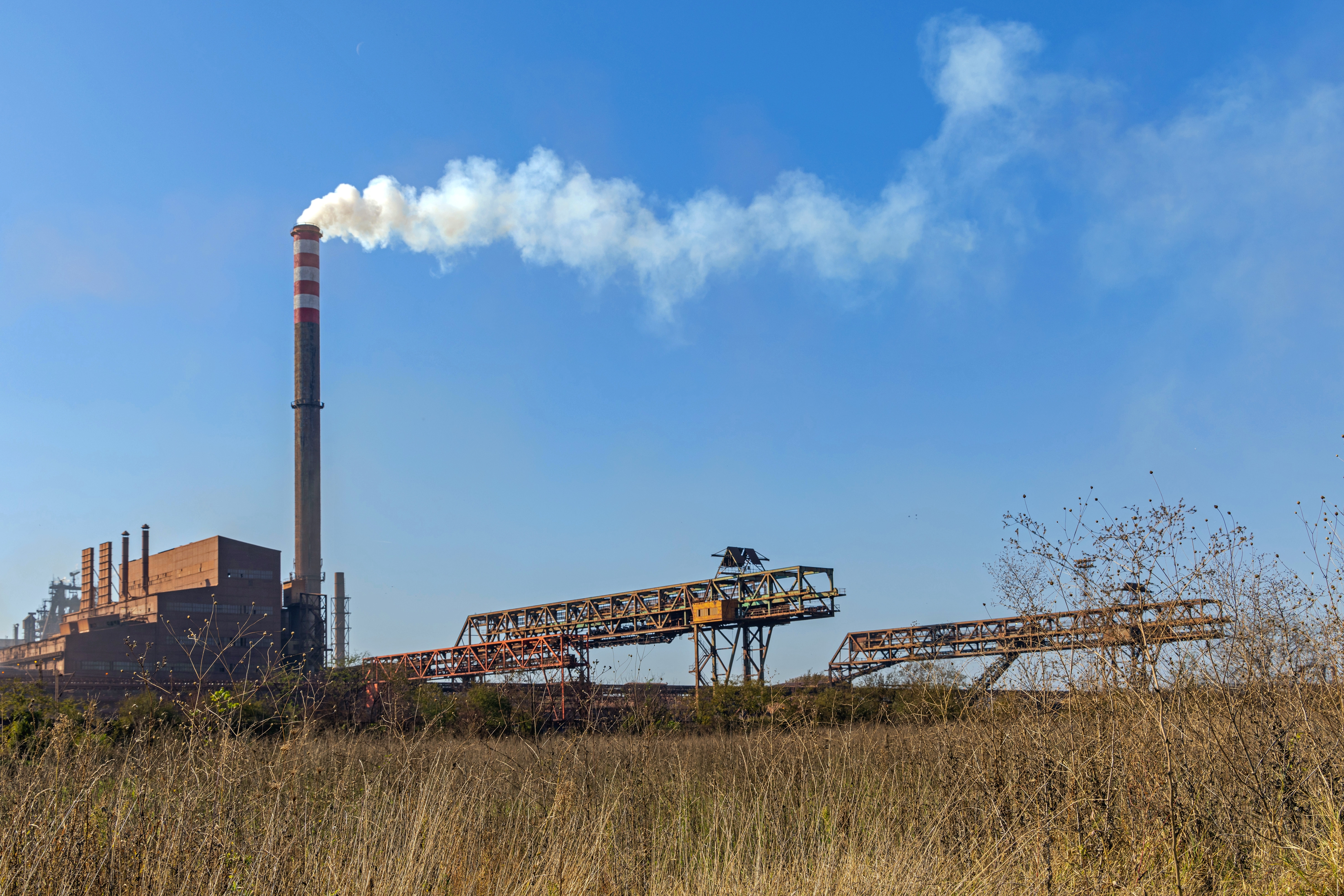 Steel Mill Factory Chimney Air Pollution Environment Problem Global Warming. Smederevo, Serbia. October 31, 2021: